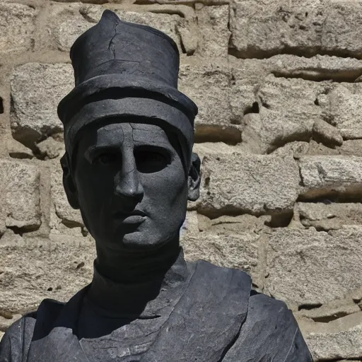 Prompt: summit 1 g, made of stone, as a statue