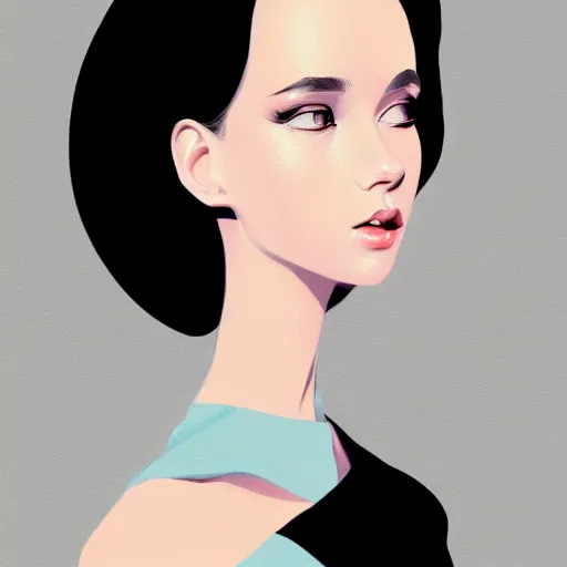 Image similar to young female in black tuxedo, muted colors, matte print, pastel colors, 2d, ultra highly detailed, smooth, sharp focus, digital art, digital painting, fan art, elegant, artstation, head is centered, by Ilya Kuvshinov
