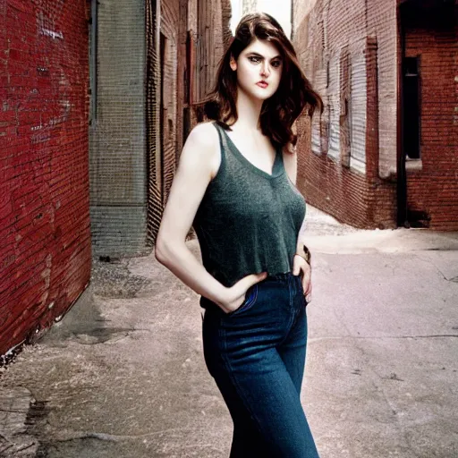 Image similar to closeup portrait of alexandra daddario in a smoky new york back street, photograph, natural light, magazine, press, photo, Steve McCurry, David Lazar