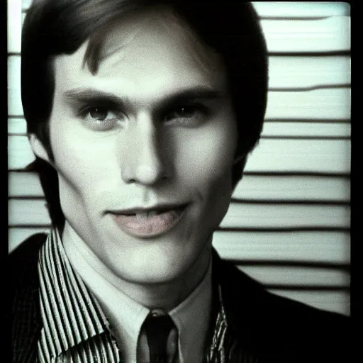 Image similar to A photograph portrait of Jerma985 with medium length wavy hair, a combover and wearing late 1970s popped collared menswear in the late 1970s, taken in the late 1970s, grainy, taken on a 1970s Polaroid Camera, realistic, hyperrealistic, very realistic, highly detailed, very detailed, extremely detailed, detailed, digital art, trending on artstation, front facing, front view, headshot and bodyshot, detailed face, very detailed face