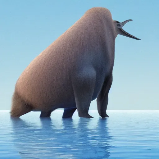 Image similar to capybara and blue whale morphed together, half blue whale half capybara, real photo, highly detailed