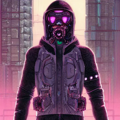 Prompt: cyberpunk Octopus, Industrial Scifi, detailed illustration, techwear, character portrait, by Martin Grip and Moebius