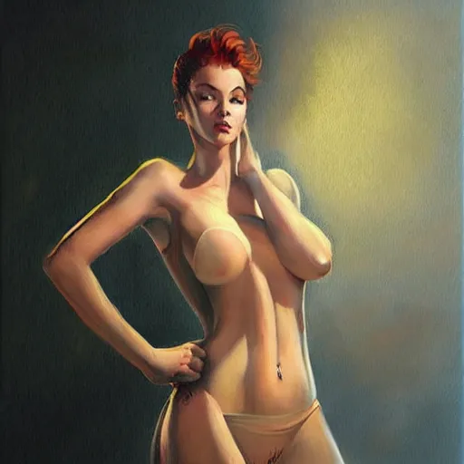 Image similar to a painting in the style of charlie bowater and in the style of robert mcginnis.