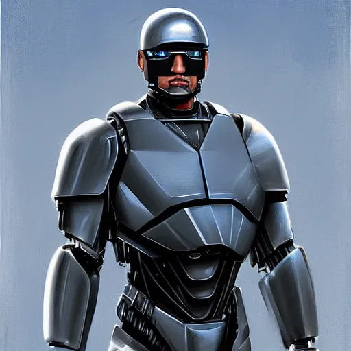 Prompt: dwayne johnson is robocop, digital painting, by bowater charlie, by delville jean