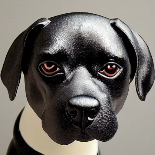 Prompt: photo of black pugalier dog sculpture, by caravaggio, immense detail