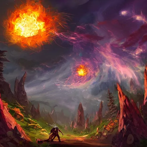 Image similar to giant fiery rocky asteroid rain, meteor shower, hearthstone art style, epic fantasy style art, fantasy epic digital art, epic fantasy card game art