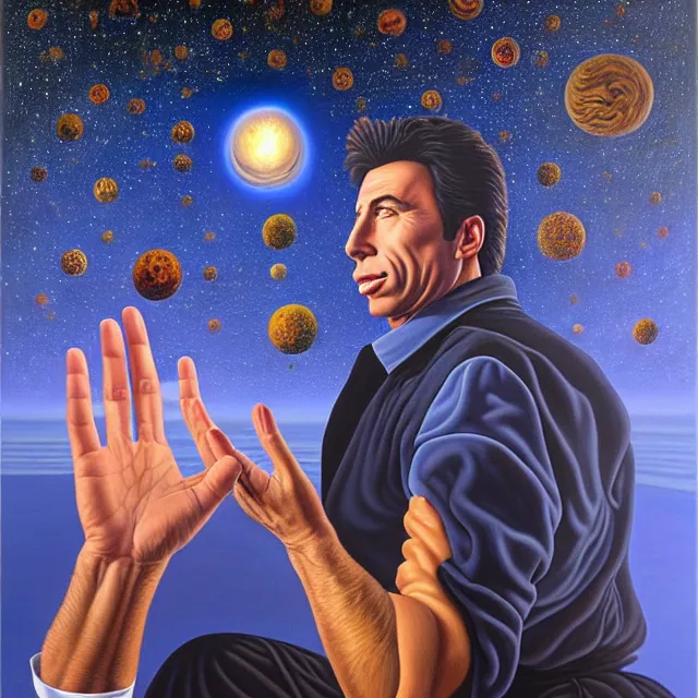 Image similar to an oil on canvas portrait painting of john travolta, surrealism, surrealist, cosmic horror, rob gonsalves, high detail