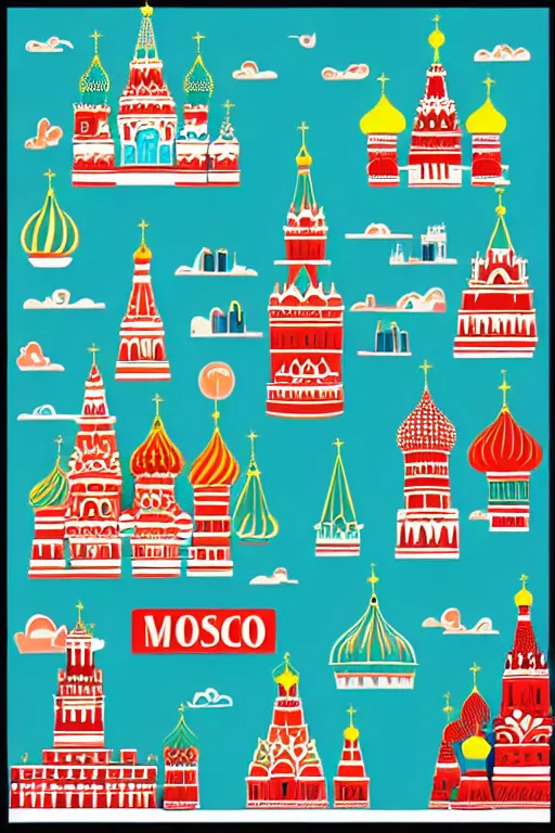 Image similar to minimalist boho style art of colorful moscow, illustration, vector art