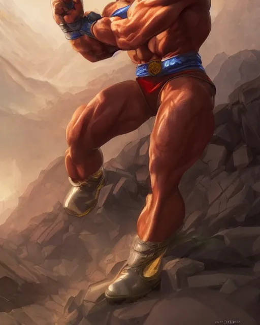 Image similar to gigachad luigi onepunch man bodybuilder in final fight mountain by ilya kuvshinov, ernest khalimov body by krista sudmalis, fantasy character portrait, ultra realistic, concept art, intricate details, elegent, digital painting, smooth, sharp focus, illustration, art by artgerm and greg rutkowski and alphonse mucha, artstation