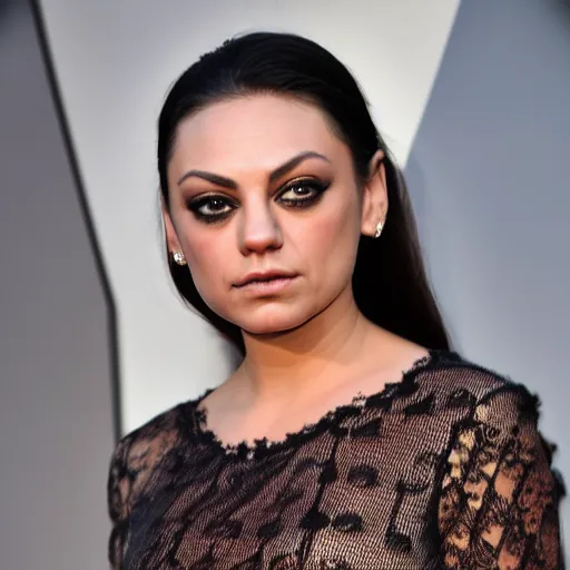 Prompt: Mila Kunis wearing Gucci, XF IQ4, f/1.4, ISO 200, 1/160s, 8K, RAW, unedited, symmetrical balance, in-frame