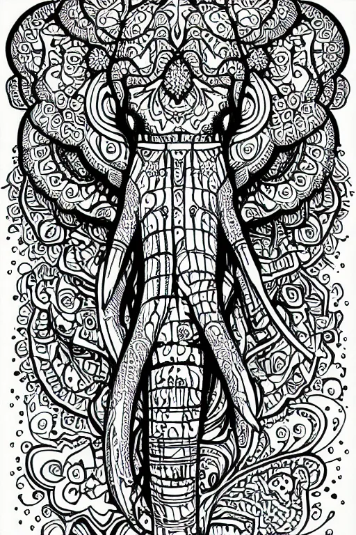 Image similar to elephant, ornaments, fractal, ink drawing, line art colouring page