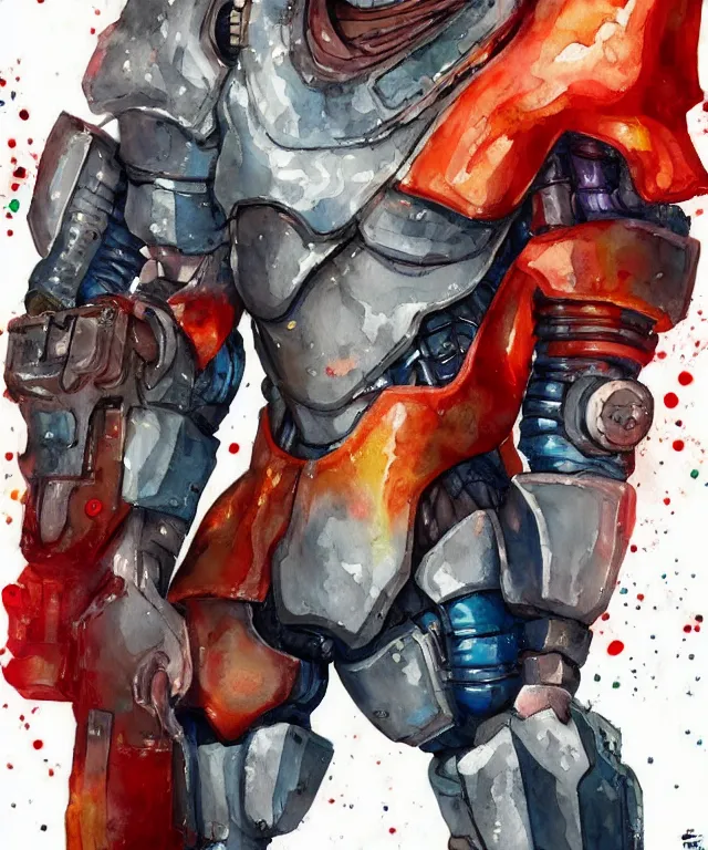 Prompt: a watercolor painting full body character portrait of a cyborg super saiyan knight in the style of cyberpunk in the style of moebius trending on artstation deviantart pinterest detailed realistic hd 8 k high resolution