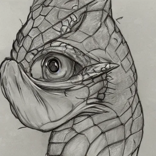 Prompt: lizardman with silver scales, headshot profile picture, cute ears, large eyes, male, commission on furaffinity, sketch drawing by a furry artist