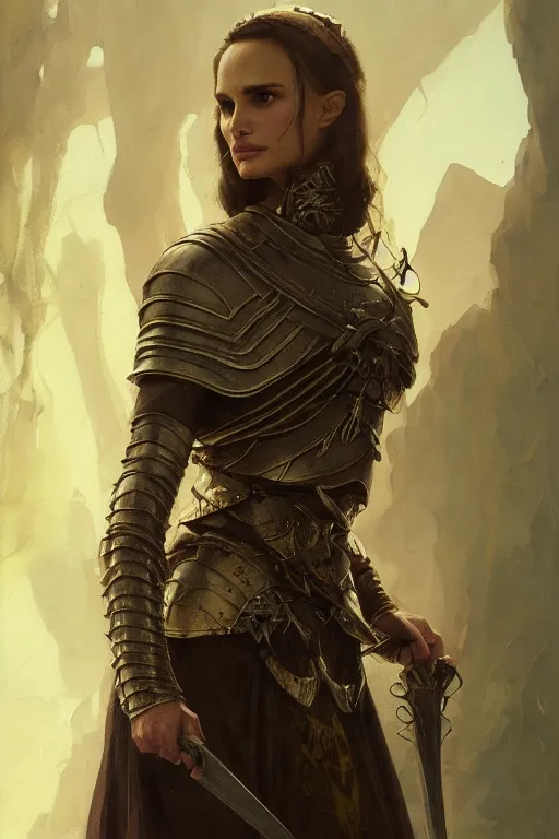 Image similar to natalie portman, legendary warrior, heroic, lord of the rings, tattoos, decorative ornaments, battle armor, by carl spitzweg, ismail inceoglu, vdragan bibin, hans thoma, greg rutkowski, alexandros pyromallis, perfect face, fine details, realistic shading photorealism