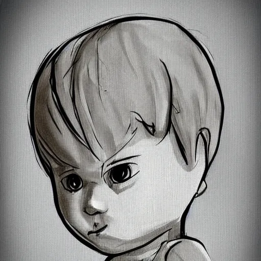 Image similar to Toddler concept art. Dark souls. Large head. Cute face.