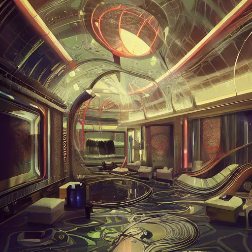 Prompt: image of a futuristic hotel room at future neon light tokyo, sci - fi and fantasy, intricate and very very beautiful and elegant, highly detailed, digital painting, artstation, concept art, smooth and sharp focus, illustration, art by tan zi and ayanamikodon and alphonse mucha and wlop