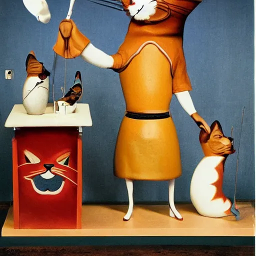 Image similar to anthropomorphic cats chef competing at the Masterchef TV show, by Salvador Dali