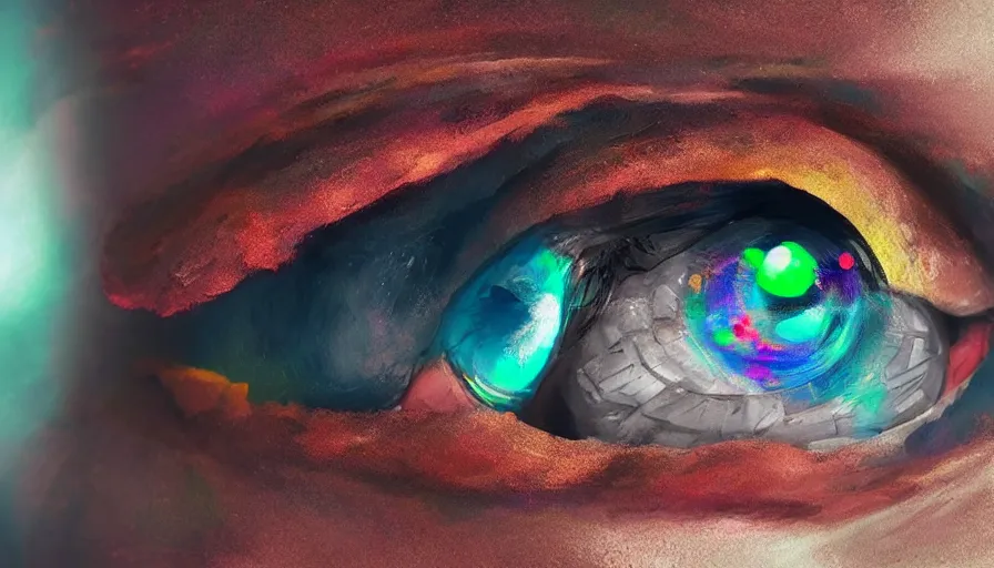 Prompt: Eye with a rainbow retina, hyperdetailed, artstation, cgsociety, 8k