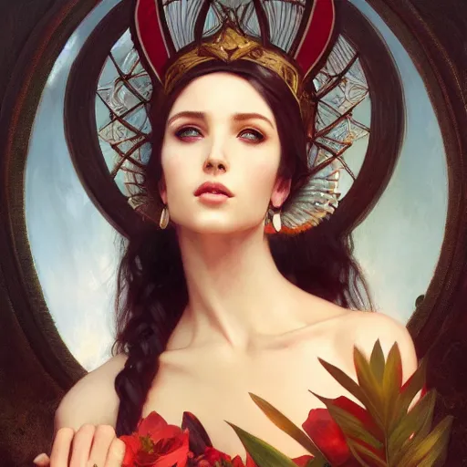 Image similar to A portrait of Kimberly Kane as the goddess of love, Stjepan Sejic, Ruan Jia, and Mandy Jurgens, and Artgerm, and william adolphe bouguereau, highly detailed, trending on artstation, award winning, H 768