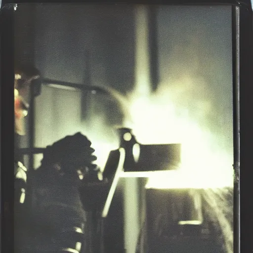 Prompt: a polaroid of a person welding, cinematic atmosphere