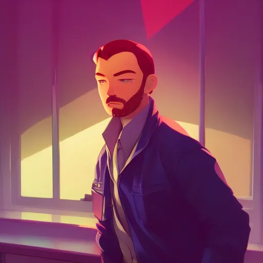 Image similar to Ernest Hemingway as Jake Barnes, ambient lighting, 4k, anime key visual, lois van baarle, ilya kuvshinov, rossdraws, artstation