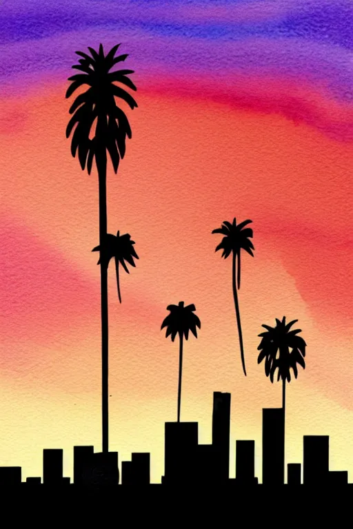 Prompt: minimalist watercolor art of los angeles at sunset, illustration, vector art