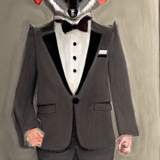 Prompt: wolf man wearing a tuxedo. hyperdetailed photorealism