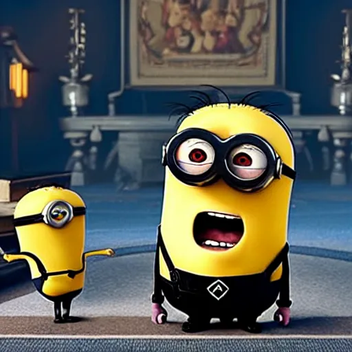 Prompt: “A screenshot from a Despicable Me movie showing Hitler with the Minions, atmospheric lighting, award-winning details”