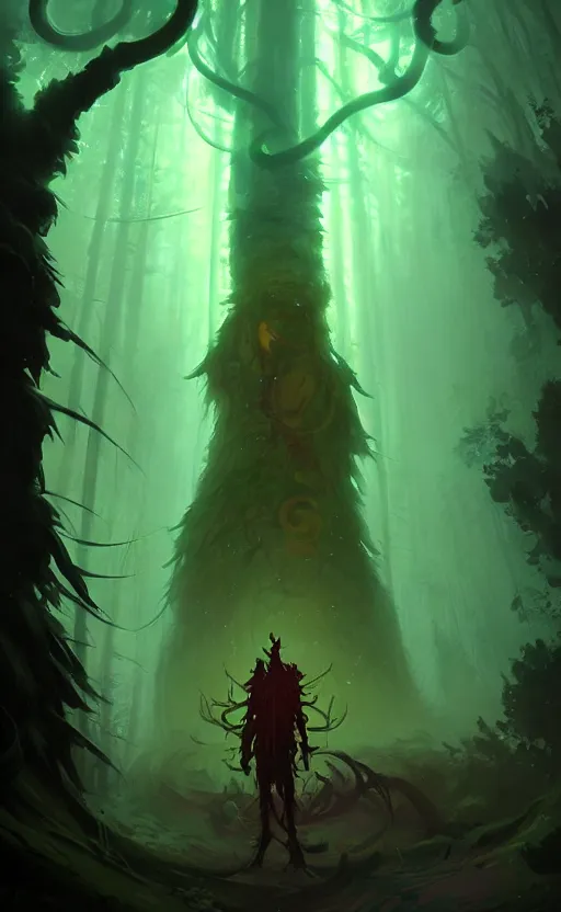Prompt: Portrait of Eldritch God in neon forest, digital art from artstation by Andreas Rocha and Greg Rutkowski and Peter Mohrbacher