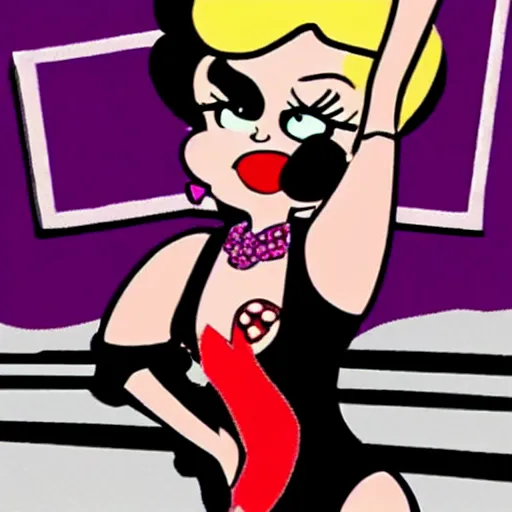 Image similar to Anna Nicole Smith as Betty Boop, she is dancing, she is wearing a black dress