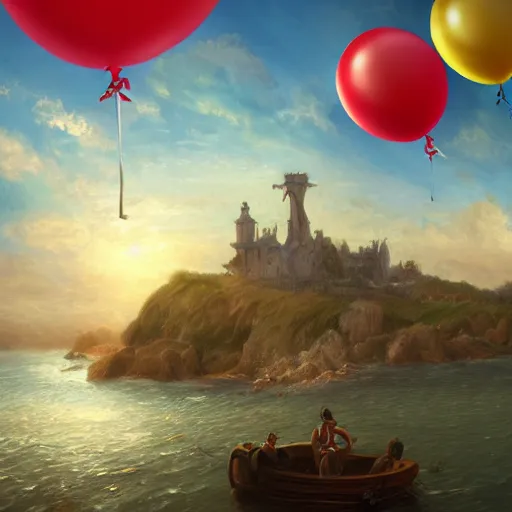 Image similar to digital art of bretagne with giant birthday balloons, artstation cgsociety masterpiece