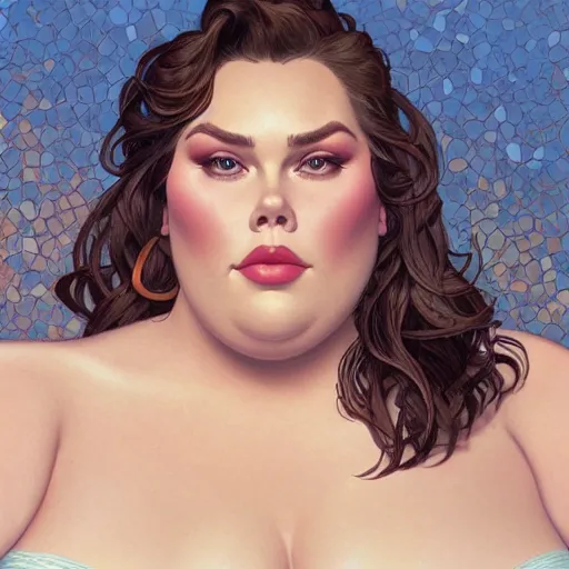 Prompt: coy chrissy metz on a swimsuit intricate, elegant, highly detailed, digital painting, artstation, concept art, smooth, sharp focus, illustration, art by artgerm and greg rutkowski and alphonse mucha