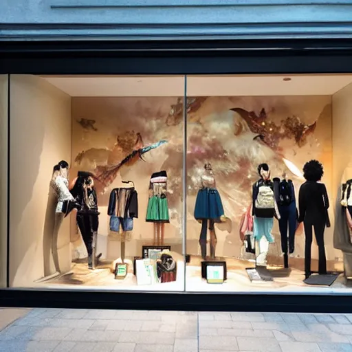 Image similar to makoto shinkai store window from fantasy world