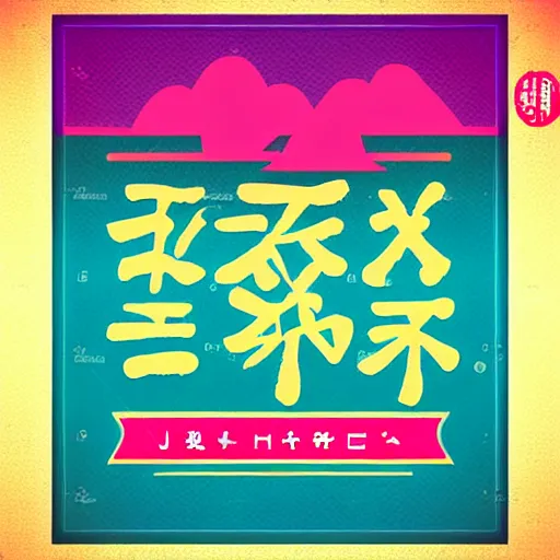 Image similar to square flyer design with bright and colourful vintage typographic Japanese kanji, layout design, illustrator vector graphics