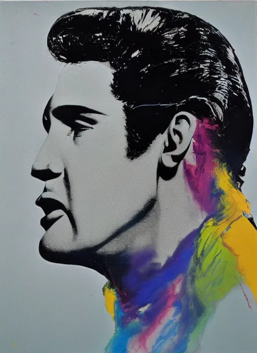 Image similar to oil painting of elvis presley by warhol