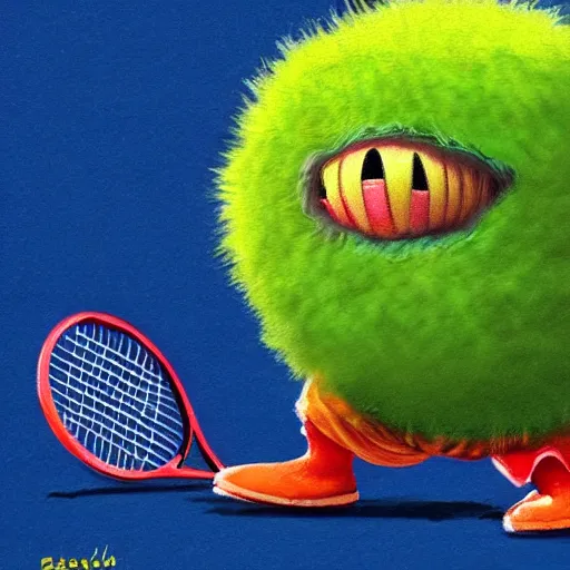 Prompt: a tennis ball monster, tennis ball, dark, chalky, Alice and wonderland, digital art, fantasy, magic, trending on artstation, ultra detailed, professional illustration by Basil Gogos