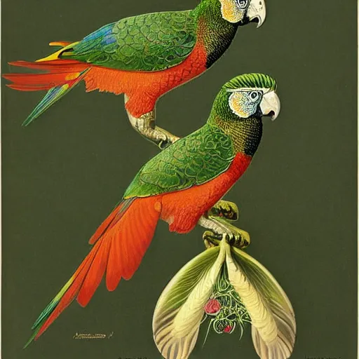 Prompt: beautiful elegant ernst haeckel fauna illustration of many greek cheek conures and flowers, ( greek cheek conure ) ( green cheeked parakeet ) ( pyrrhura molinae )