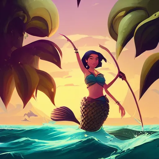 Prompt: painting mermaid treasure on sea of thieves game avatar hero smooth face median photoshop filter cutout vector, behance hd by jesper ejsing, by rhads, makoto shinkai and lois van baarle, ilya kuvshinov, rossdraws global illumination