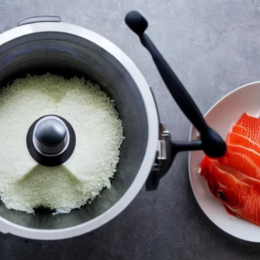 Image similar to fish being cut in a food processor