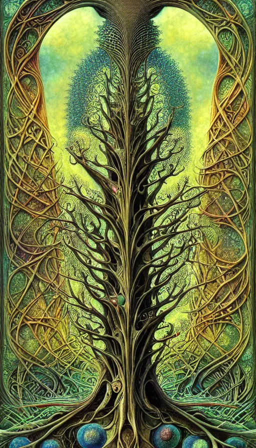 Image similar to tree of life by roger dean and andrew ferez, art forms of nature by ernst haeckel, divine chaos engine, symbolist, visionary, art nouveau, botanical fractal structures, organic, detailed, realistic, surreality