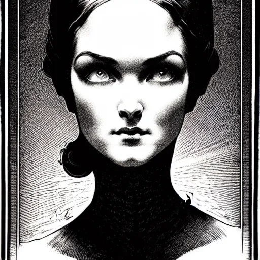 Image similar to portrait soft light, by bernie wrightson and joe fenton, inspired victorian sci - fi, etching, fine, sharp high detail, duotone screen print,