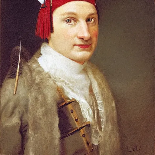 Prompt: a portrait of a Scottish laird, wearing bonnet with a feather.