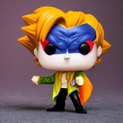 Image similar to funko pop of the joker in the style of goku, photo studio, artstation trend, hdr