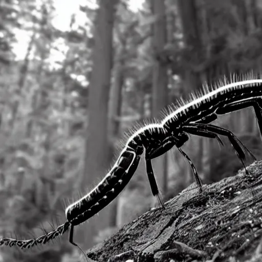 Prompt: hybrid animal of a centipede and spider, real photo, seen on midnight trail camera