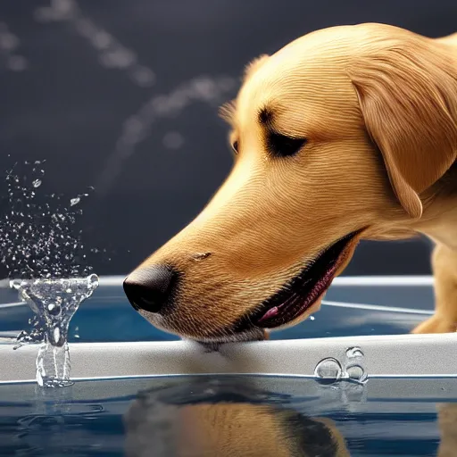 Image similar to a realistic image of a golden retriver drinking water, ultra high detail, 8 k.