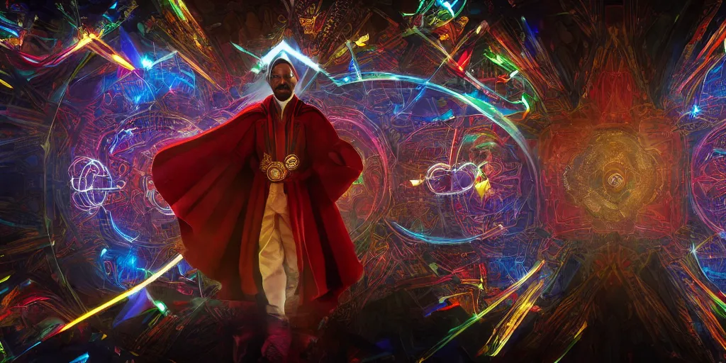 Image similar to snoop dogg doctor strange, refractions, highly detailed, environmental light, cinematic by francis tneh