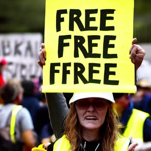 Image similar to protester holding a sign that says free hat