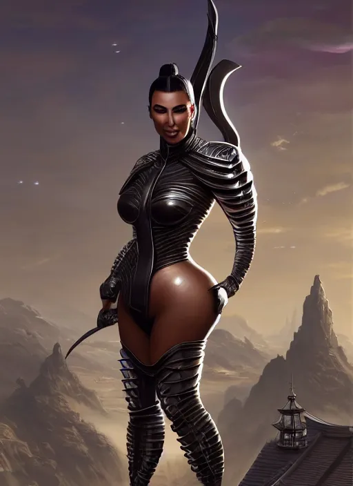 Prompt: highly detailed full body portrait of kim kardashian in futuristic ninja armor, character in mortal kombat x, stephen bliss, unreal engine, fantasy art by greg rutkowski, loish, rhads, ferdinand knab, makoto shinkai and lois van baarle, ilya kuvshinov, rossdraws, tom bagshaw, alphonse mucha, global illumination, radiant light