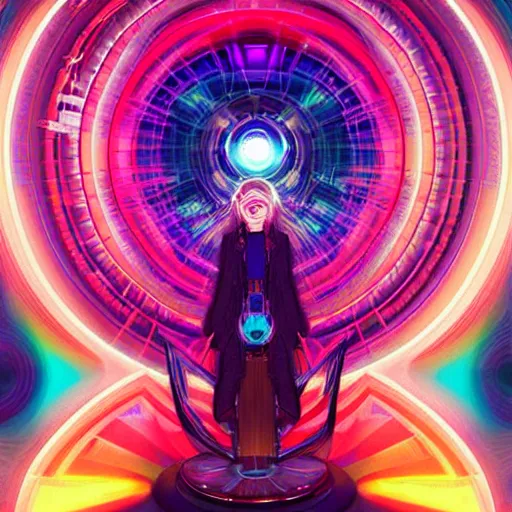 Image similar to a netrunner vortex mandala, vaporwave aesthetic, colorful, psychedelic, digital painting, artstation, concept art, smooth, sharp focus, illustration, art by artgerm and greg rutkowski and alphonse mucha