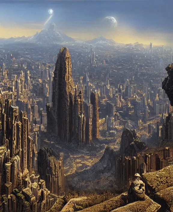 Image similar to a matte painting of a great city carved into the side of a mountain by ted nasmith